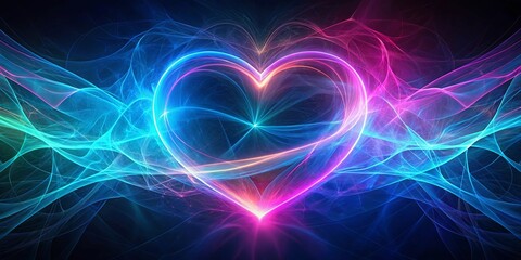 Abstract Heart of Light and Energy, Glowing Waves of Color