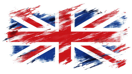a distressed. grunge style version of the union jack. the national flag of the united kingdom the flag is depicted with a transparent background and brush strokes creating a worn and weathered look