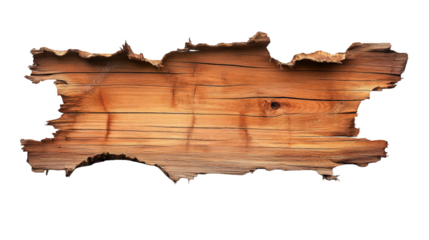 a weathered. brown wooden board with a rough. torn edge isolated on a transparent background the board has a natural. rustic look with a distressed texture and visible grain it's perfect for adding a