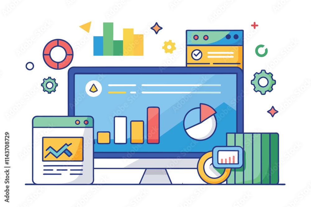 Poster colorful graphics showcase website statistics with various charts and data visualizations displayed 