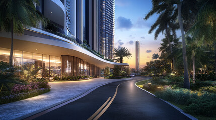 Fototapeta premium modern glass office buildings with shiny glass effects, modern interior architectural glass building, abstract modern showcasing a vibrant cityscape with glass architecture, 