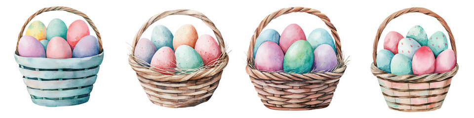 Vibrant assortment of pastel colored Easter eggs nestled in a wicker basket showcasing the traditional and festive elements of the spring holiday