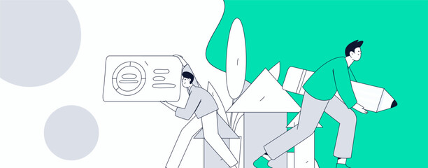 Flat vector illustration of business people operating work scene
