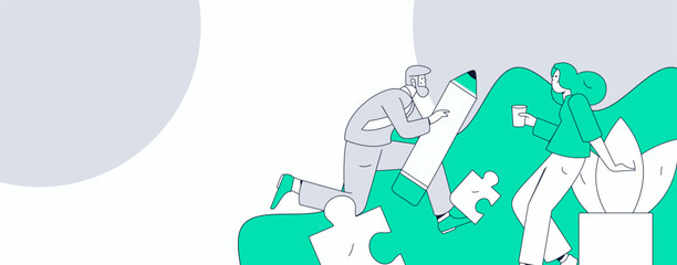 Flat vector illustration of business people operating work scene
