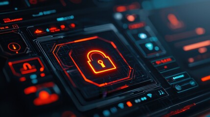 Obraz premium Tech art ai cybersecurity lock icon in futuristic design