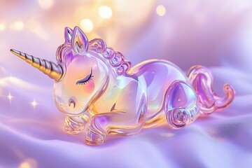 Dreamy Glass Unicorn Figurine Resting - Imagined with AI