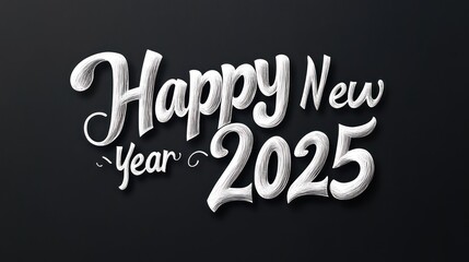 3D white Happy New Year 2025 lettering on black.