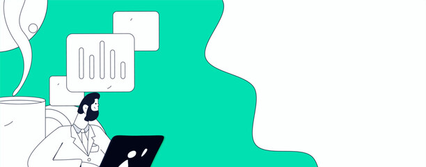 Flat vector illustration of business people operating work scene
