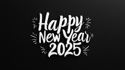 Obraz premium 3D white Happy New Year 2025 text on black.