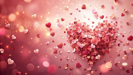 A Romantic Heart Shaped Collection of Pink and Red Hearts Surrounded by Sparkling Lights