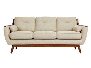 Chic mid century modern sofa with wooden legs and plush cushions