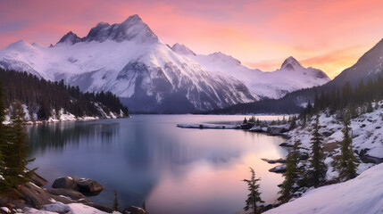 Calm and Majestic: A Serene View of British Columbia's Spectacular Mountain Landscape at Sunset