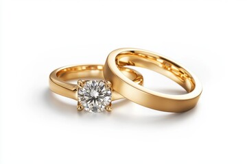 A front view of two gold rings isolated on a white background