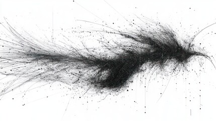 Obraz premium Abstract black particles swirling on white background.