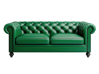 Fototapeta premium Luxurious emerald green chesterfield sofa with tufted design and plush cushions