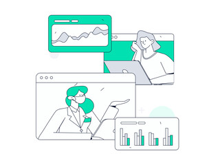 Flat vector illustration of business people operating work scene
