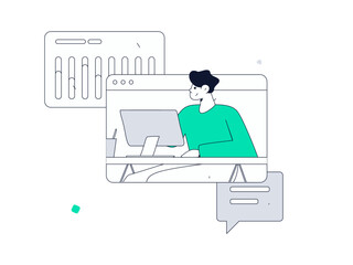 Flat vector illustration of business people operating work scene
