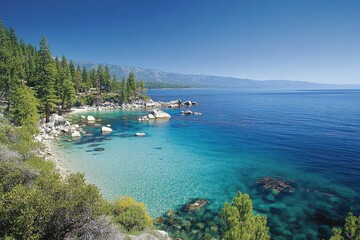 Naklejka premium A paradise where natures artistry thrives--rocky arches, vibrant trees, and clear blue waters