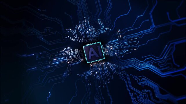 Circuit board with an AI brain Technology background. Central Computer Processors CPU concept. Motherboard digital chip. futuristic microchip CPU circuit board light. Technology abstract background.