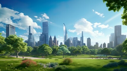 Obraz premium Eco-friendly building in the modern city Sustainable glass office building