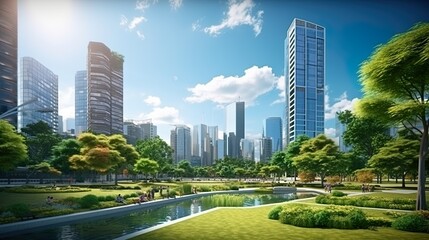 Obraz premium Eco-friendly building in the modern city Sustainable glass office building