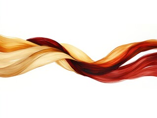 Abstract swirling smooth gold and red lines on white.