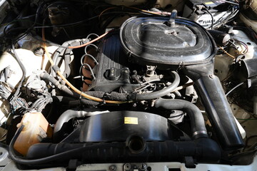 Fototapeta premium Internal combustion engine of old car