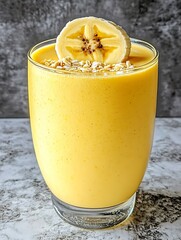 Vegan smoothies in pastel color, Refreshing Yellow Vegan Smoothie in Glass