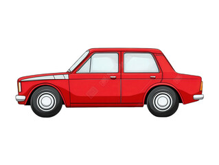 a simple. red. 4-door sedan car with a transparent background the car is drawn in a cartoon style and has a slight shadow under it