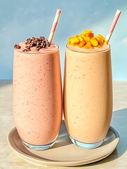 Vegan smoothies in pastel color, Colorful Vegan Smoothies in Pastel Shades