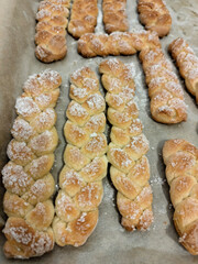 homemade vanilla cookies in the form of pigtails.