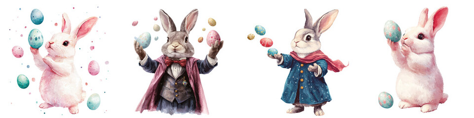 Whimsical Easter Bunnies in Festive Costumes and Accessories