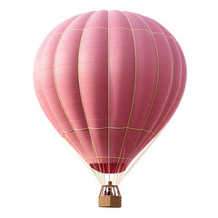 Pink Hot Air Balloon Soaring High, Isolated on White Background