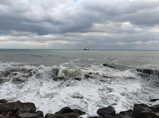 view from the pier. storm on the Black Sea coast
