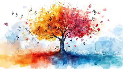 Exploring nature's colors a vibrant musical tree artwork