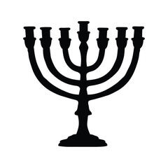 Jewish menorah black silhouette illustration isolated on a transparent background