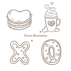 Valentine's Day Sweet Treats Outline Vector Illustration