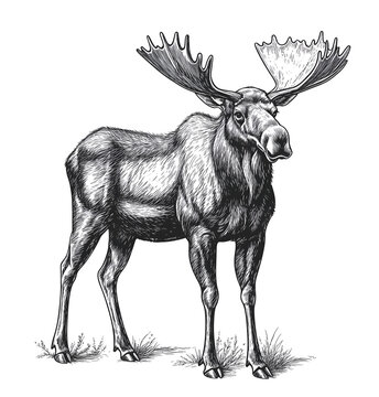 recommend clip art: Silhouette of  moose on white