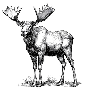 recommend clip art: Silhouette of  moose on white