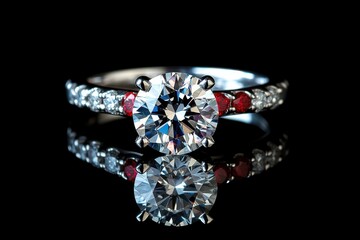 Diamond solitaire engagement ring macro photography brilliant cut stone platinum band