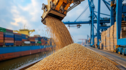Grain Loading at Industrial Port | Agriculture Export, Bulk Cargo, Industrial Scene