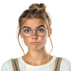 25 year old very attractive Female looking bored. Isolated, white background.