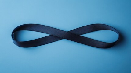Black infinity ribbon on blue background.