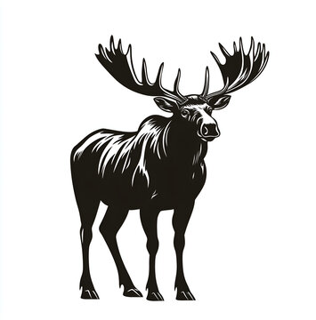 recommend clip art: Silhouette of  moose on white