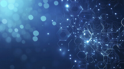 Blue tech background with circuit lines and hexagons creating digital feel