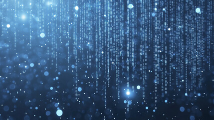 Digital binary code background with glowing lights and particles