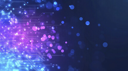 Vibrant blue and purple technology background with circuit design elements