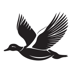 Flying duck silhouette isolated on white background, Minimal flying duck vector silhouette