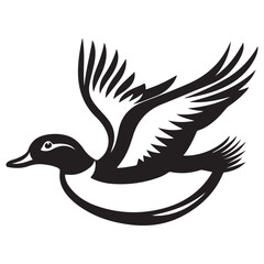 Flying duck silhouette isolated on white background, Minimal flying duck vector silhouette