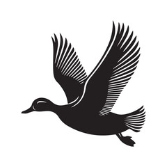 Obraz premium Flying duck silhouette isolated on white background, Minimal flying duck vector silhouette
